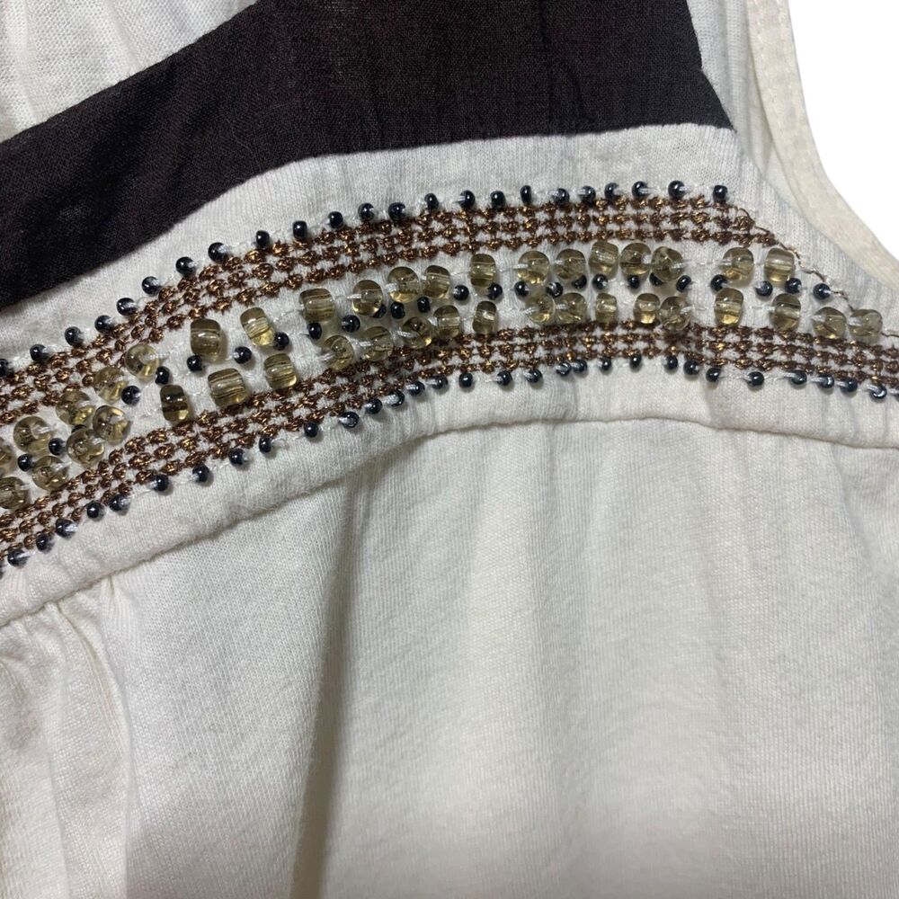 New York and Company Womens Brown and Cream Tank Top M Beadwork Boho Western - Picture 2 of 4